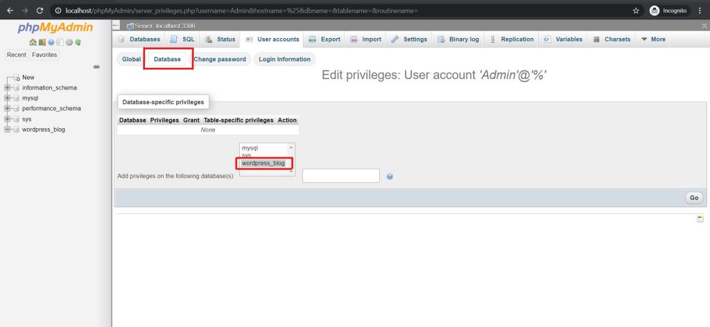 Choose Database for User in phpMyAdmin - Himanshu Aum