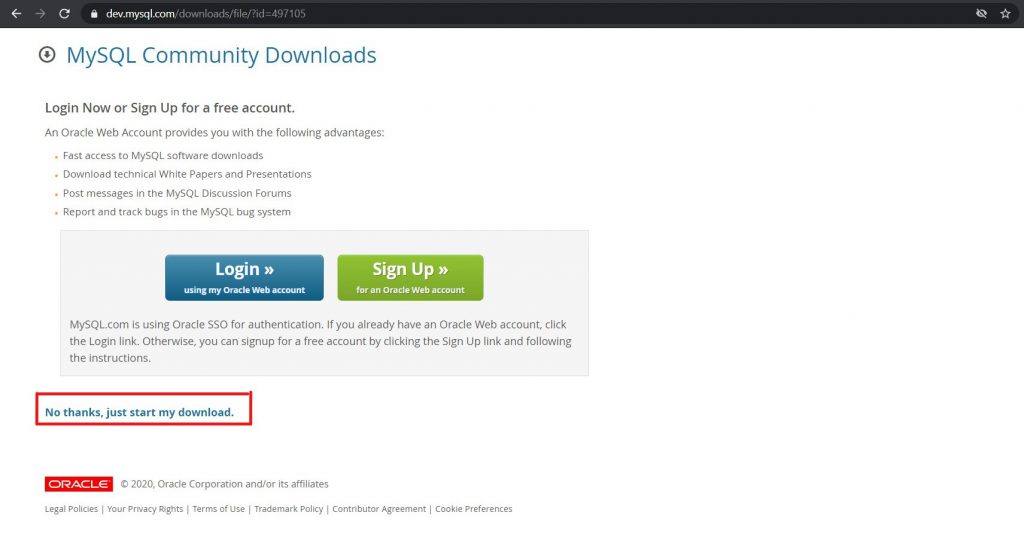 Downloading MySQL Database Installer.