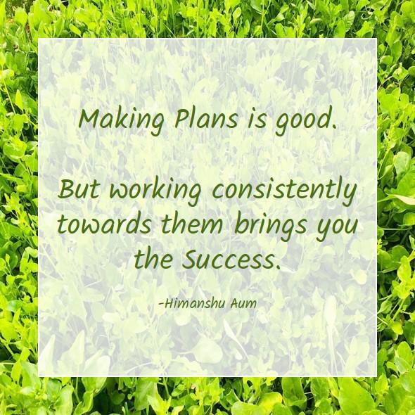 Making Plans is good. But working consistently towards them brings you the Success