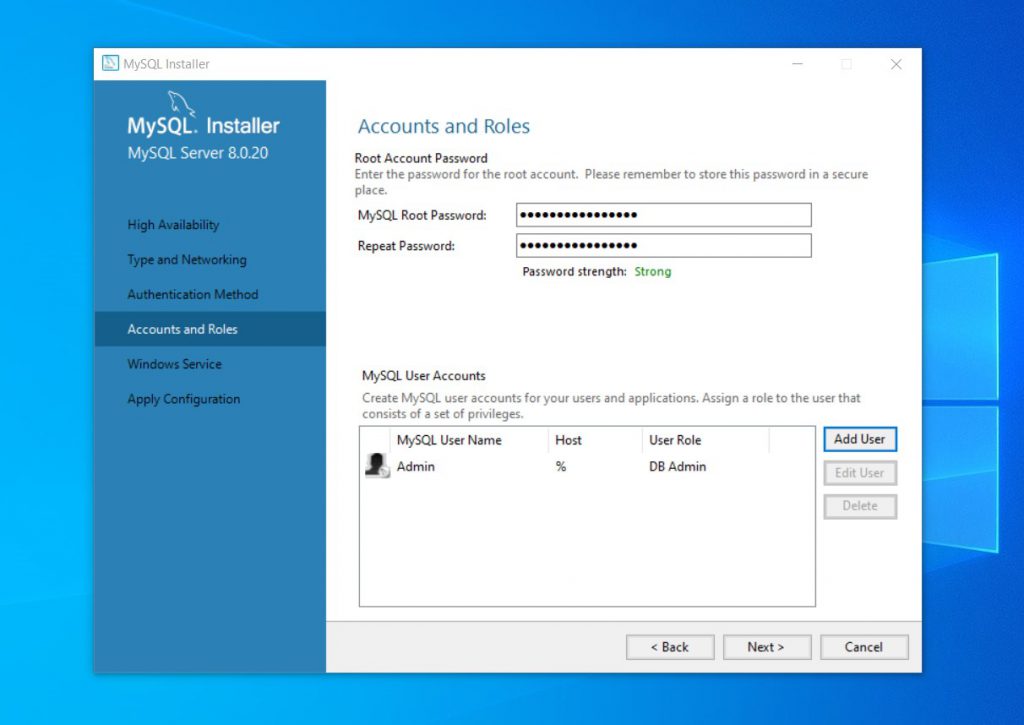 MySQL Set Root Password.