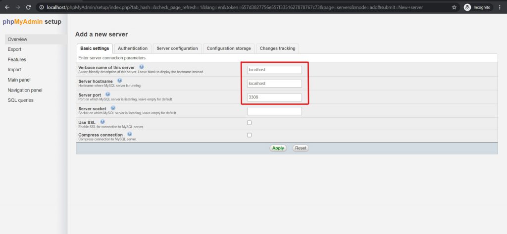 Setup Verbose, Server, Post for phpMyAdmin - Himanshu Aum