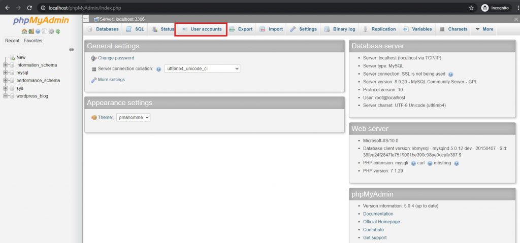 User Account Tab on phpMyAdmin - Himanshu Aum